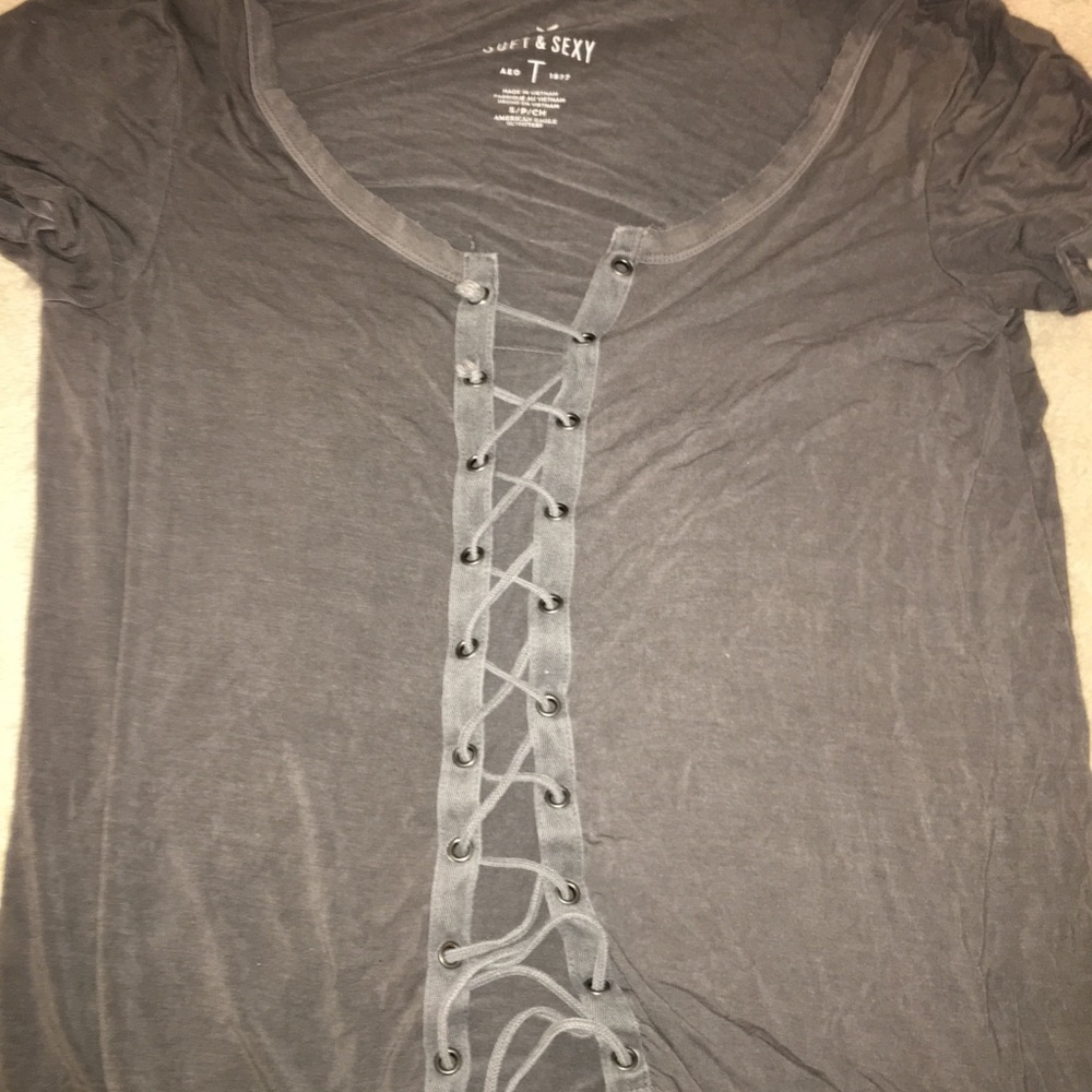 grey tie up distressed tshirt from american eagle